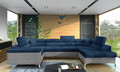 Coltar extensibil dreapta 6 locuri ELTAP, Th-20, Thiago, 342x208x88 cm, lemn/poliester, albastru inchis/gri deschis