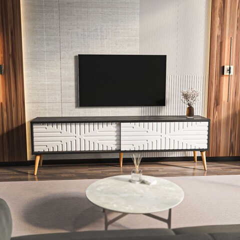 Comoda TV, Zena Home, Riso, Alb/Negru