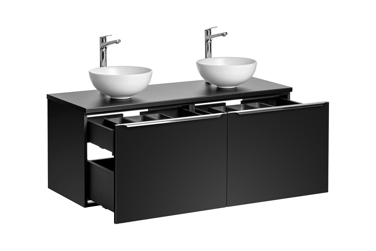 Set mobilier baie, dulap dublu si 2 lavoare, 120 cm Domi, Santa Fe Black, Comad, MDF/PAL laminat, negru mat — imaginea 4