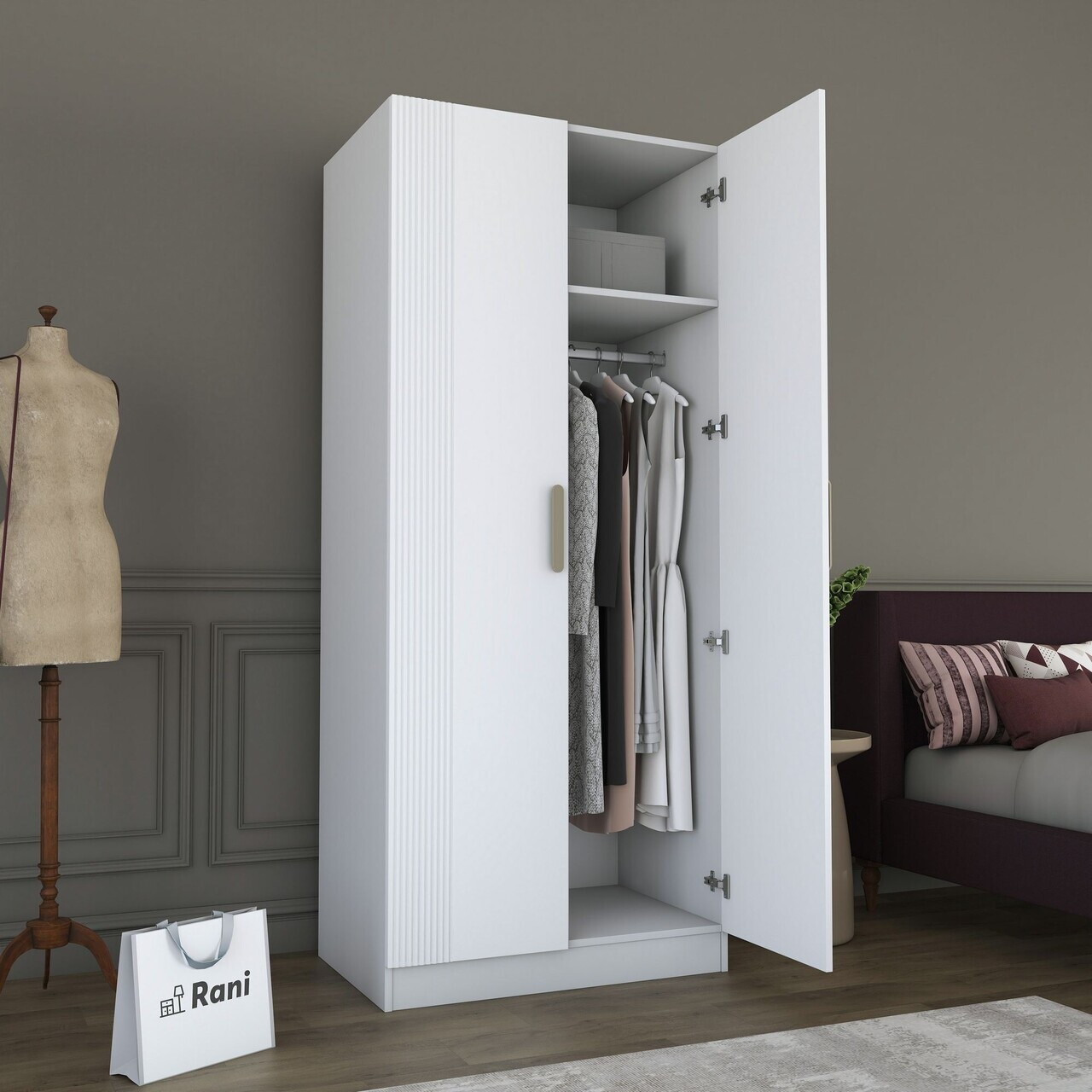 Dulap pentru haine, Hanah Home, BA225, 90x210x57.5 cm, PAL melaminat, Alb - view 4