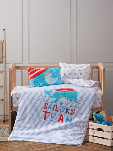 Lenjerie de pat pentru copii, 4 piese, 100×150 cm, 100% bumbac ranforce, Cotton Box, Sailor, albastru 100