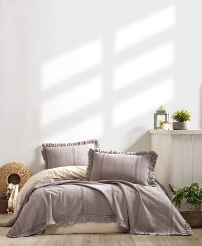 Set cuvertura de pat dubla Pique, 3 piese, 220×240 cm, 100% bumbac Jacquard, Saheser, Tziana, gri 100% imagine 2022
