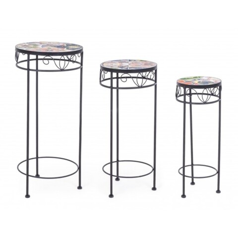 Set 3 suporturi pentru ghivece Paloma Round, Bizzotto, 30 x 68 cm, otel/ceramica Accesorii & Obiecte decorative gradina