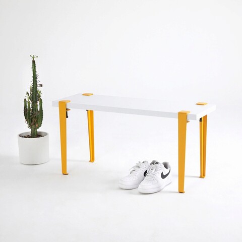Banca, logg, khalkeus , 90x45x30 cm, alb / galben