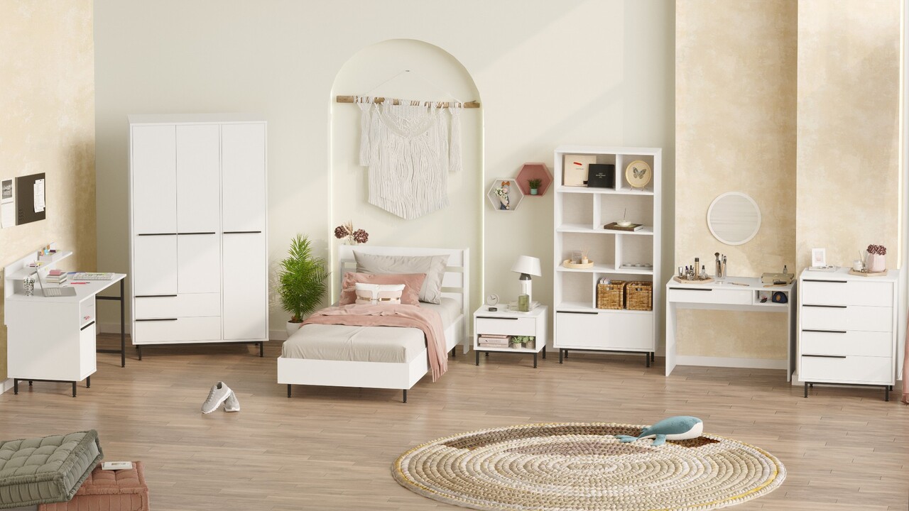 Set dormitor pentru copii, Locelso, ON27-W, Alb - 1 | YEO