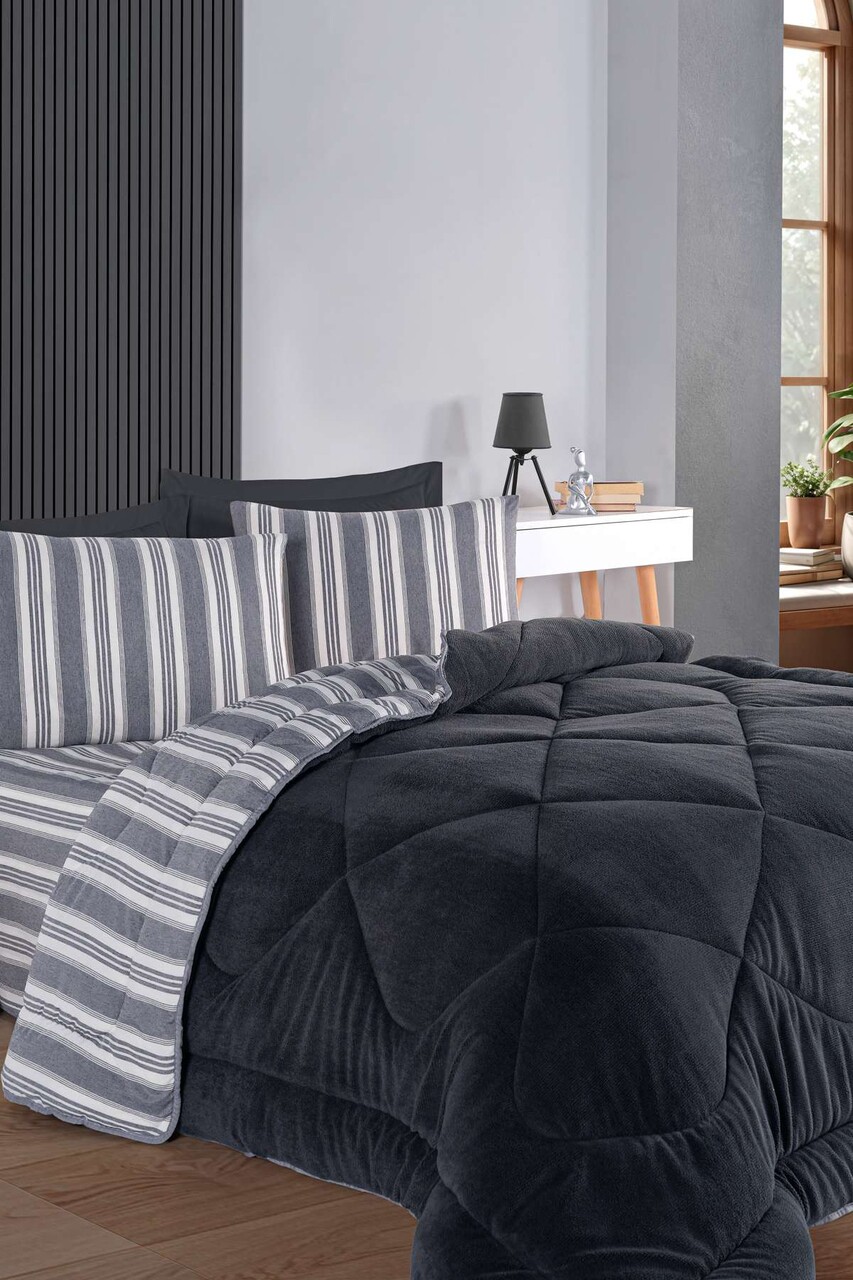 Set cuvertura si perna, L'essentiel Maison, Soft Line, Antracit - view 3