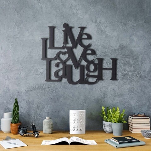 Decoratiune de perete, live love laugh, metal, dimensiune: 40 x 49 cm, negru