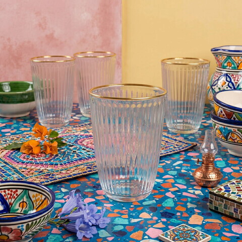 Set pahare, Hermia, 666HAC2122, Sticla, Auriu / Transparent