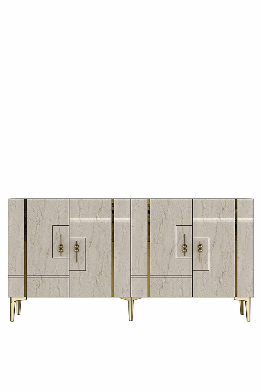 Consola, Hanah Home, Ilay 150, 150x75x32 cm, Antracit / Travertin / Auriu — imaginea 4
