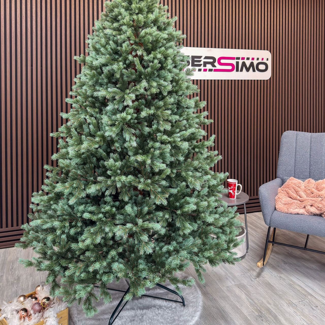 Brad artificial Sersimo, Hollandia, verde cu varfuri argintii, Integral 3D, 210 cm