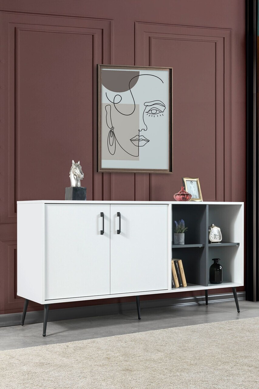 Consola, Hanah Home, Şile 4612, 160x83x44 cm, PAL, Alb / Antracit — imaginea 4