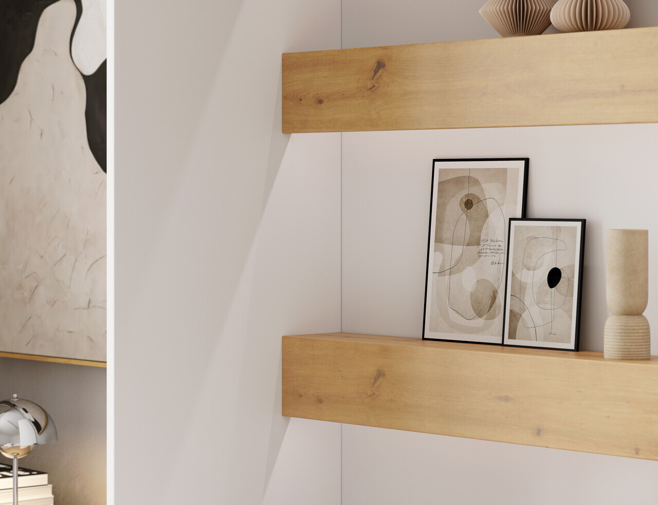 Pat rabatabil vertical cu biblioteca, 140x200 cm, ELTAP, Devesto, PAL/metal, alb/natur - view 7