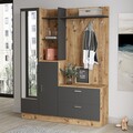 Dulap cu pantofar, cuier si oglinda DD5-AA, Locelso, 140x36.8x181.8 cm, PAL, natural/antracit