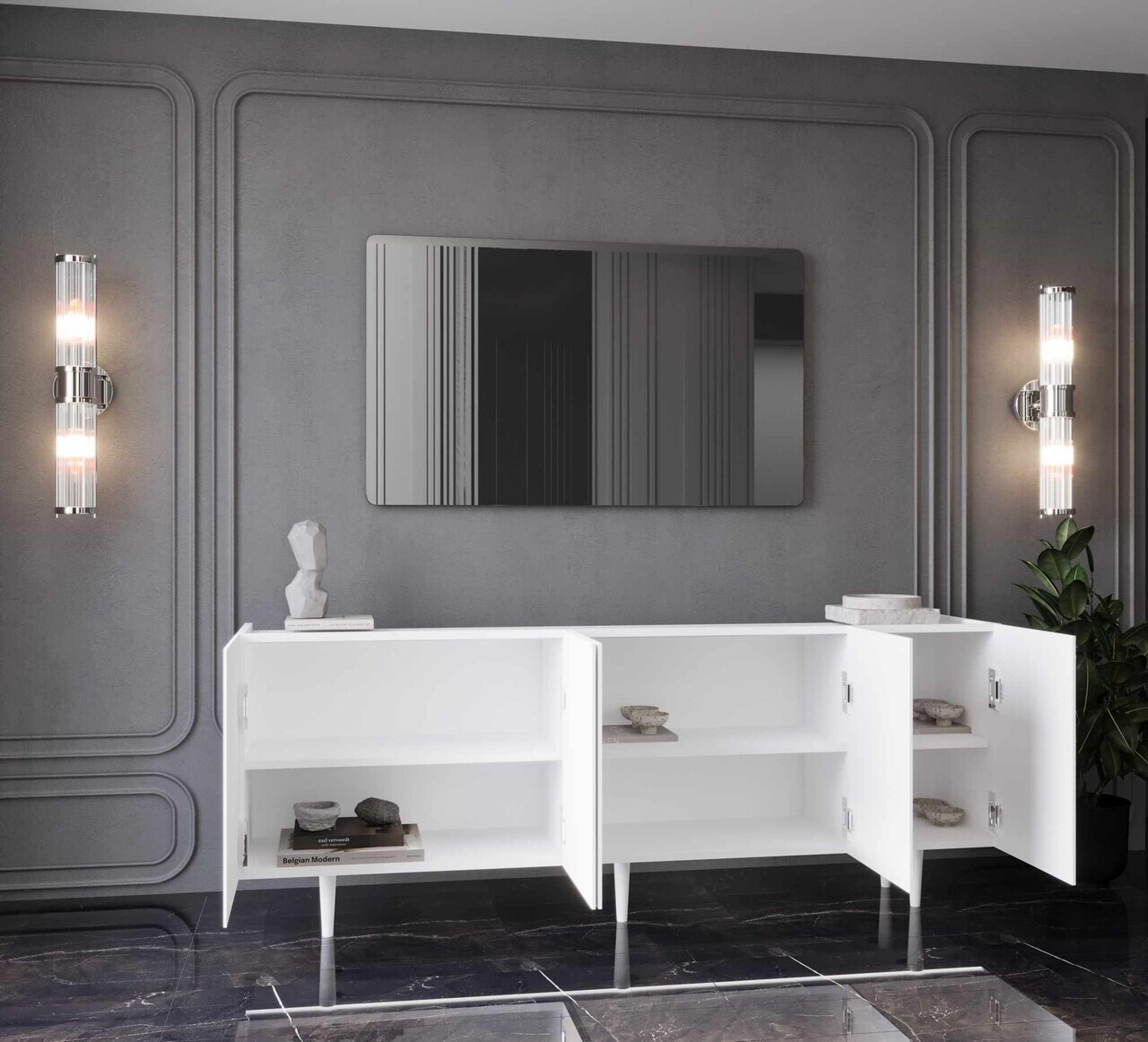 Consola, Hanah Home, Capella 180, 180x60x40 cm, MDF, Alb - view 3