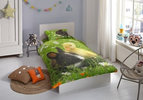 Lenjerie de pat pentru o persoana, Good Morning, Spring, 100% bumbac, 2 piese, multicolor