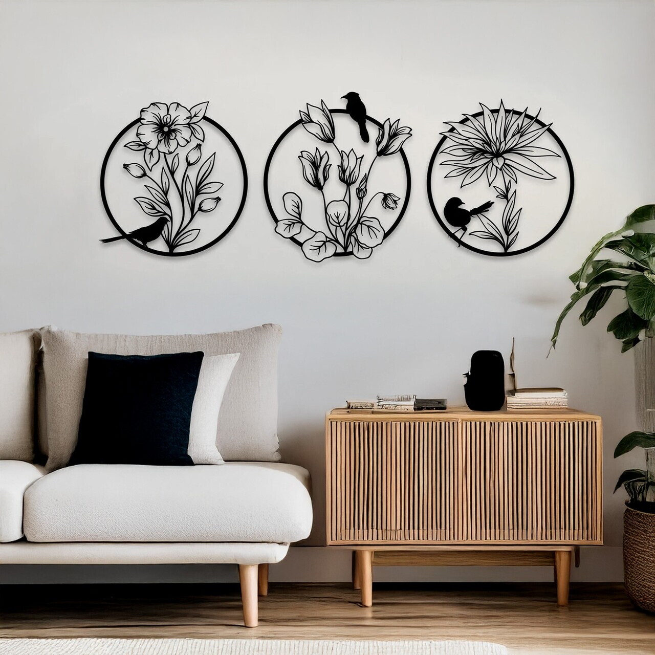 Set de accesorii decorative de perete din metal, DCV-1093-MT, 30 x 30 cm, 3 piese, Negru — imaginea 2