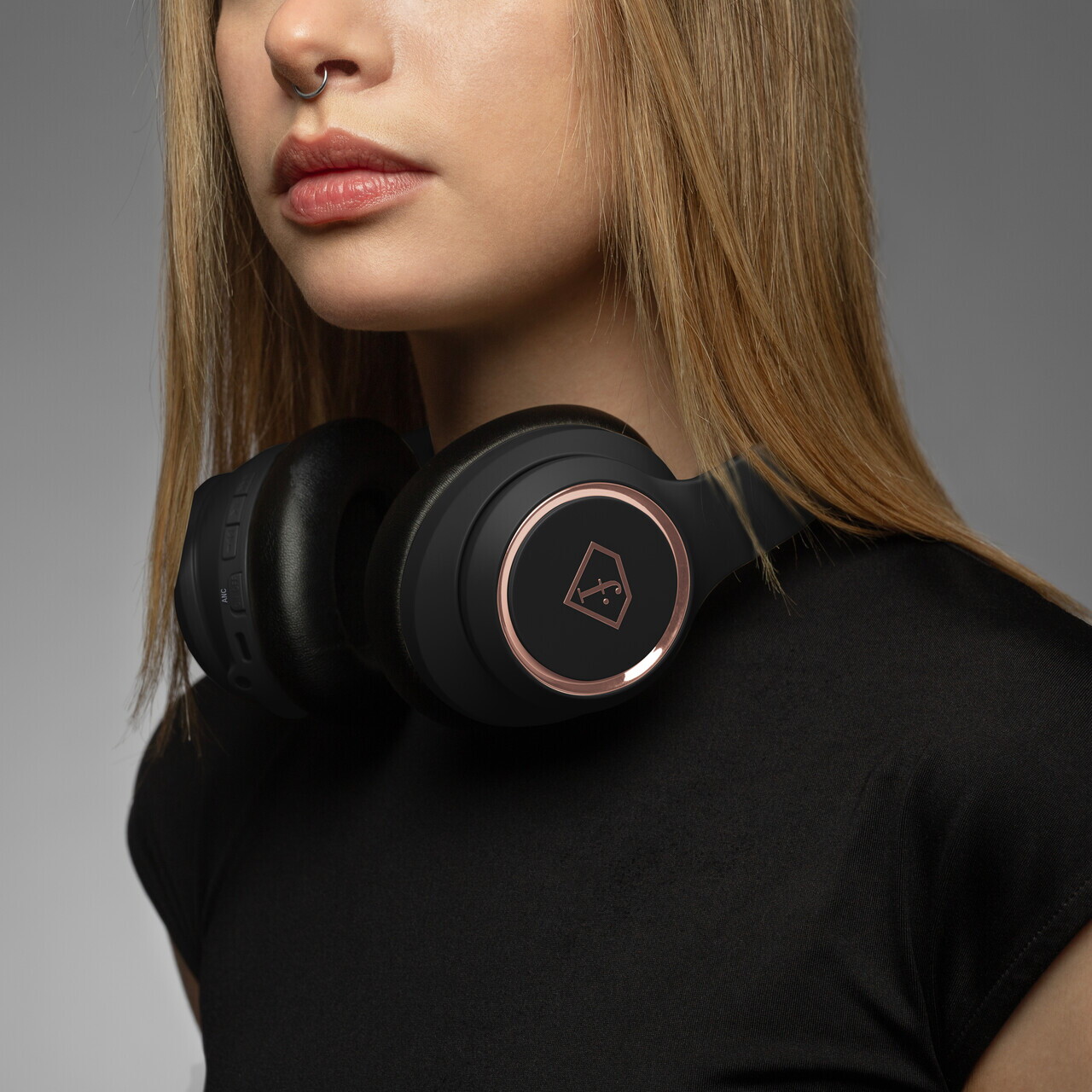 Casti wireless ANC Fashion TV, Matte Black-Rose Gold, 17x18.5x8 cm, negru - imagine 10
