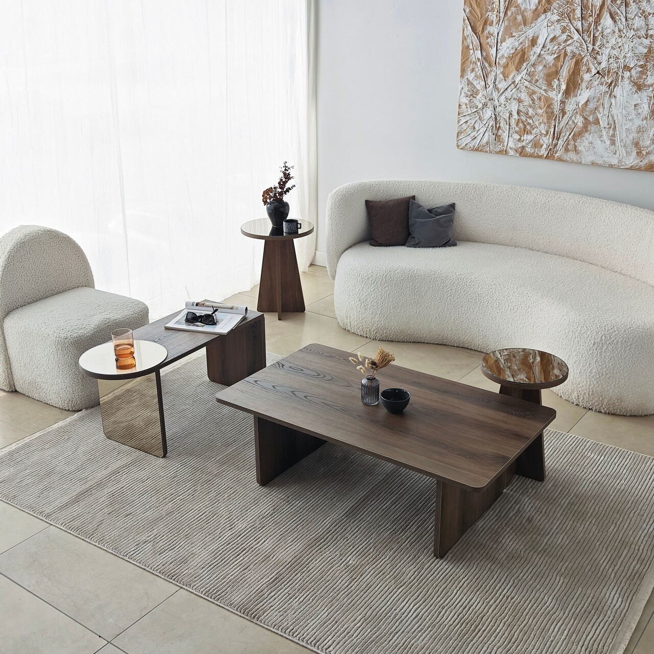 Set masute de cafea, Hanah Home, Luna 4, Bronz / Nuc - imagine 9