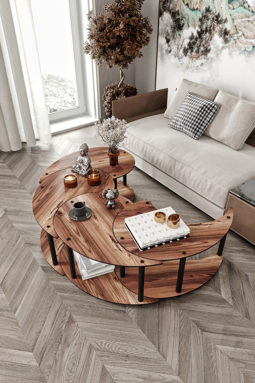 Set masute de cafea, Hanah Home, Yin Yang 4 70, MDF , Maro - view 3