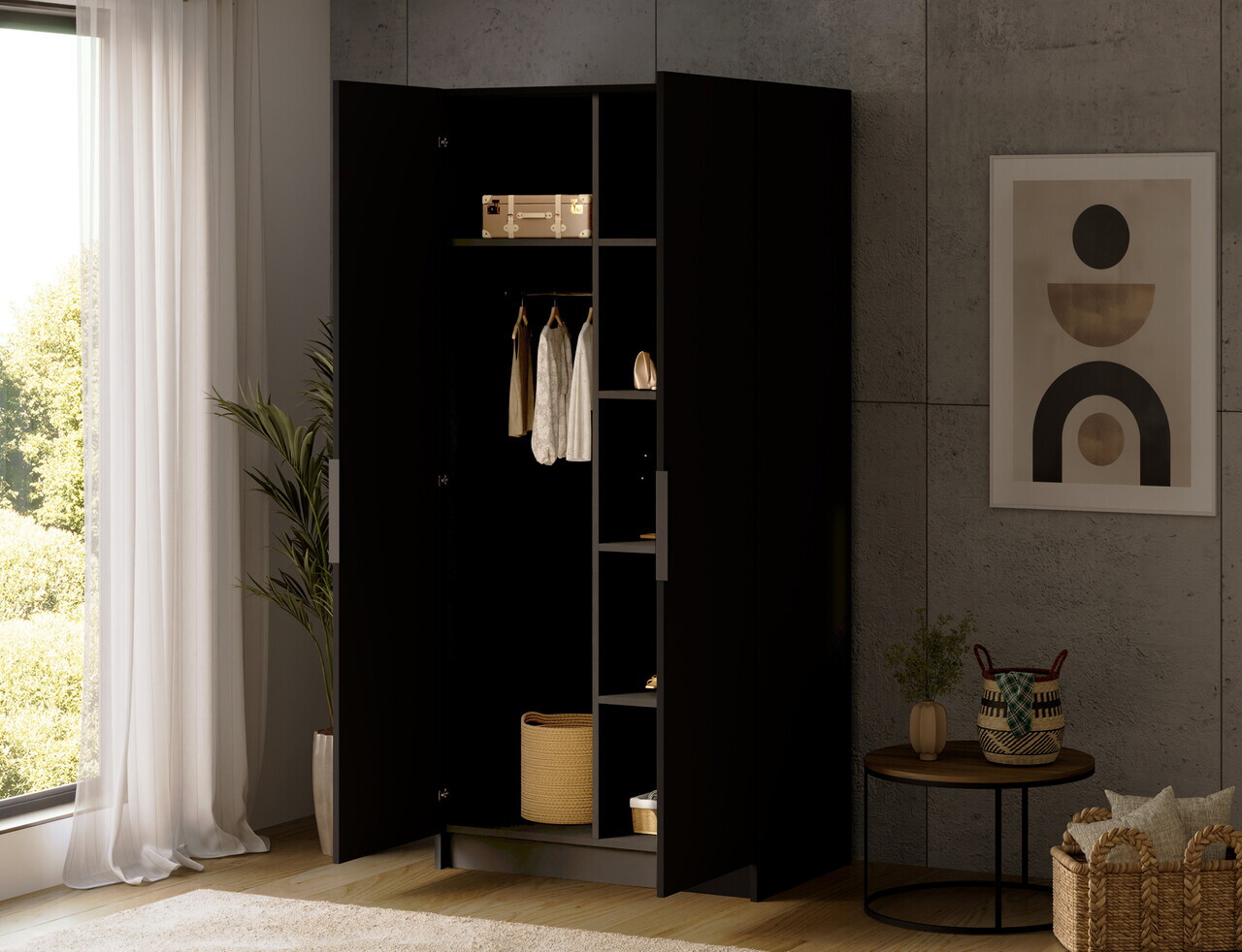 Dulap pentru haine ELTAP, B-SZA100, Mirtillo, 100x60x216 cm, PAL laminat, negru — imaginea 3