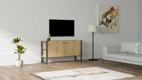 Comoda tv, puqa design, milano, 110x59x32 cm, pal, safir / negru