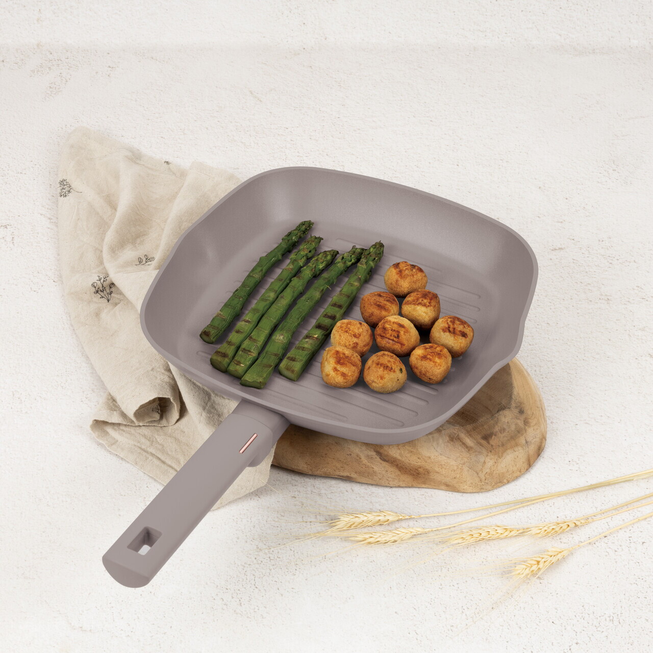 Tigaie grill Berlinger Haus, Taupe, 28 cm, 2.1 L, aluminiu forjat, taupe mat - imagine 2
