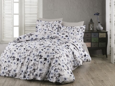 Lenjerie de pat dubla Viola V1, Majoli Home Collection, 6 piese, 240×260 cm, bumbac satinat, albastru Majoli Bahar Home Collection