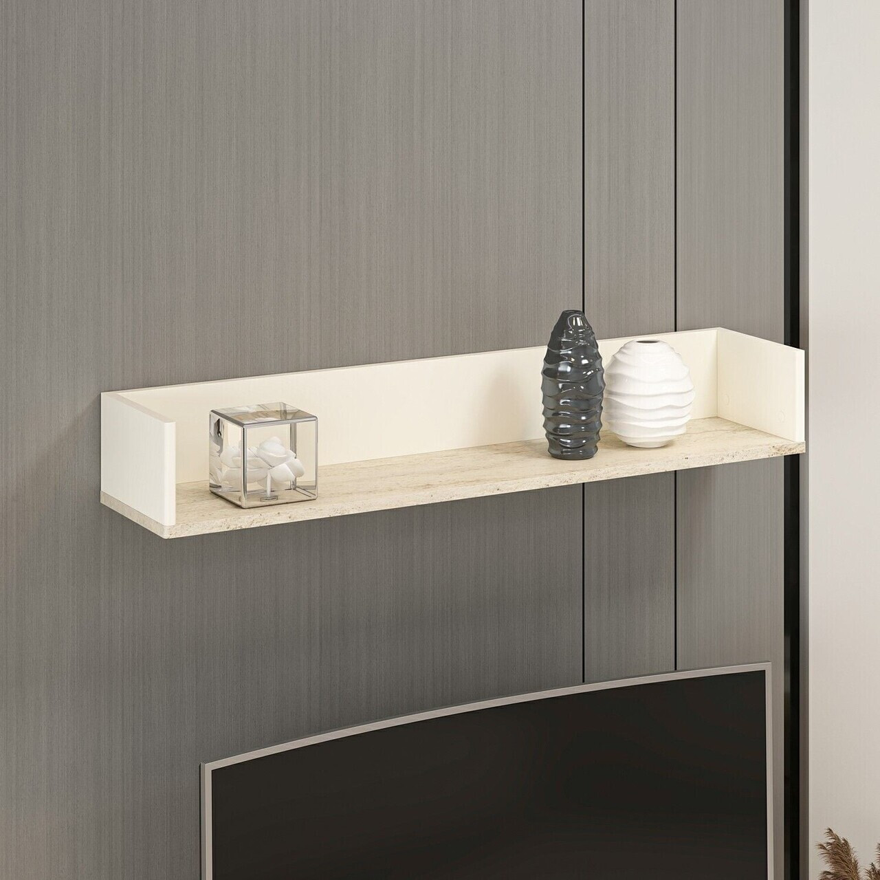 Comoda TV, Hanah Home, Valento, 115x17x25 cm, Piatră Lunii / Travertin