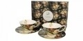 Set 2 cesti cu farfurie Warda, Duo, 200 ml, portelan, negru