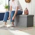 Bancheta cu spatiu pentru depozitare Songmics, 76 x 38 x 38 cm, pliabila, imitatie in/MDF, gri deschis
