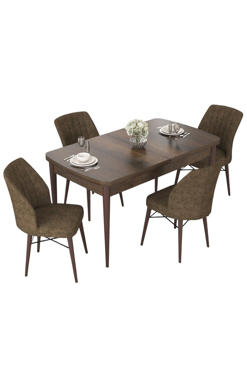Set masa extensibila si scaune (5 piese), Hanah Home, Nef, Model baroc din lemn / Maro — imaginea 2