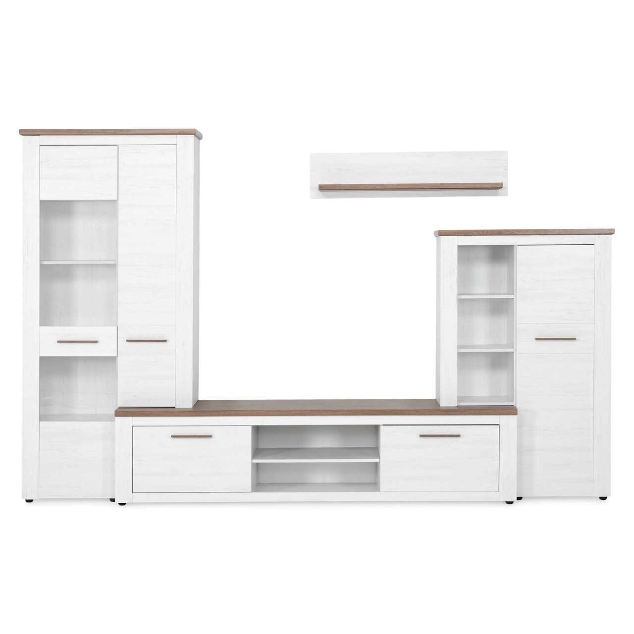 Mobilier Living, 4 Piese, Genova, 315 X 45 X 200 Cm, PAL, Alb Natur