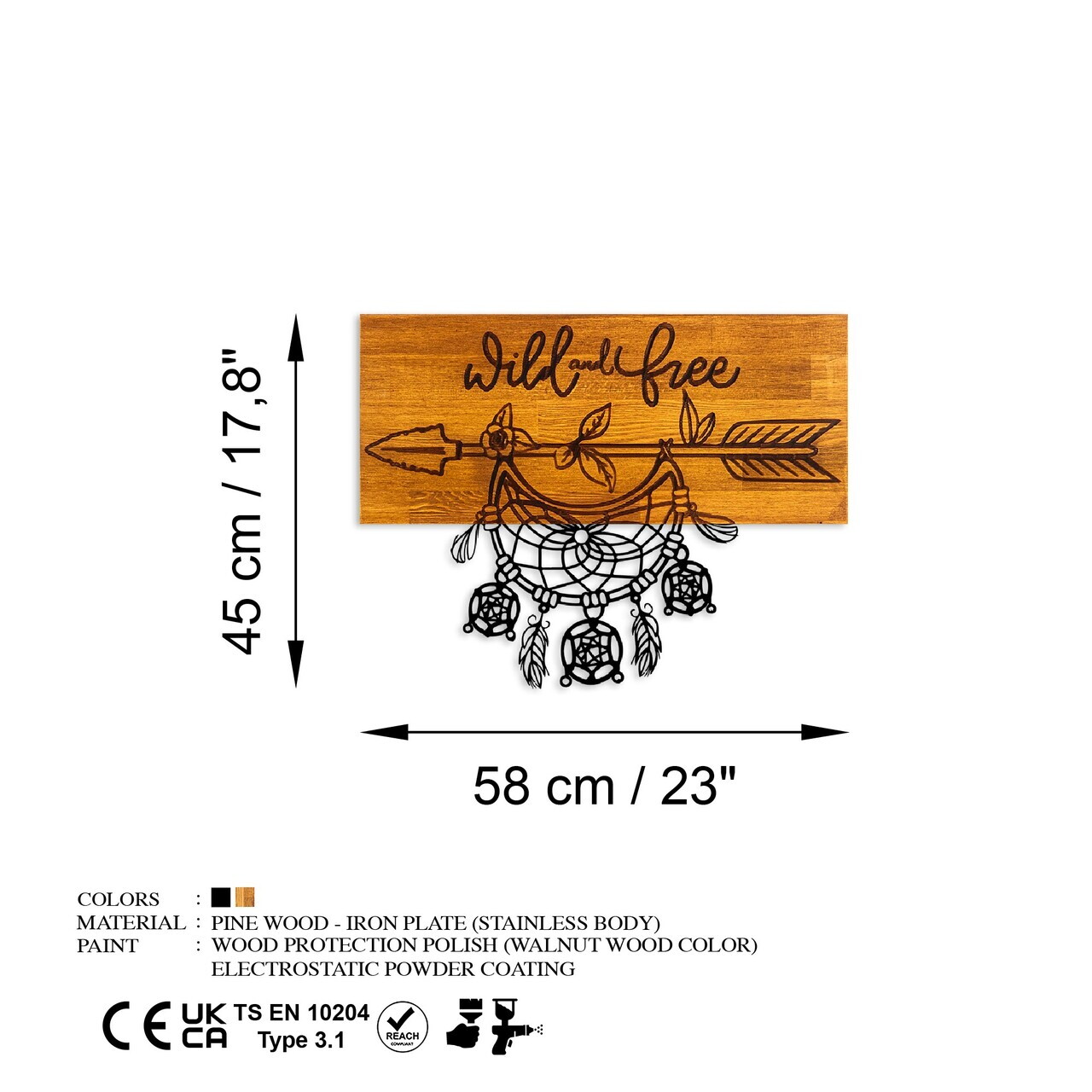 Decoratiune de perete, Wild and Free, Lățime: 58 cm Înălțime: 45 cm Adâncime: 3 cm, Nuc / Negru — imaginea 7