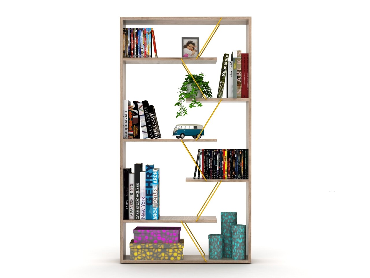 Biblioteca Rafevi Tars, 84 X 24 X 157 Cm, PAL/metal, Oak/galben