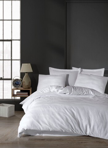 Lenjerie de pat dubla, 6 piese, 200×220 cm, 100% bumbac, Saheser, Greta, alb Lenjerii de Pat