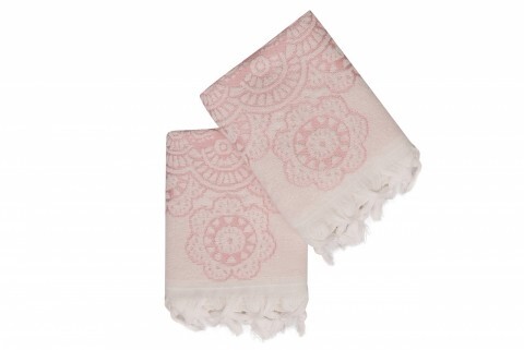 Set 2 prosoape de maini 50×90 cm, 100% bumbac, Saheser, Marcello Pink mezoni.ro