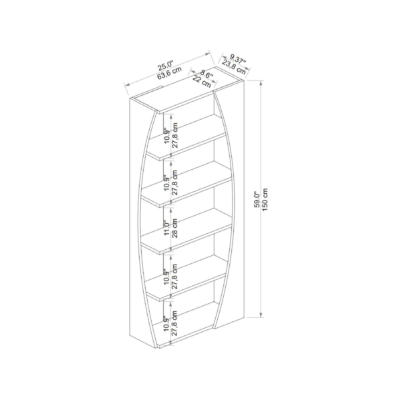 Corp biblioteca, Arnetti, Selge, 150x63.6x23.8 cm, PAL , Pin Atlantic / Alb