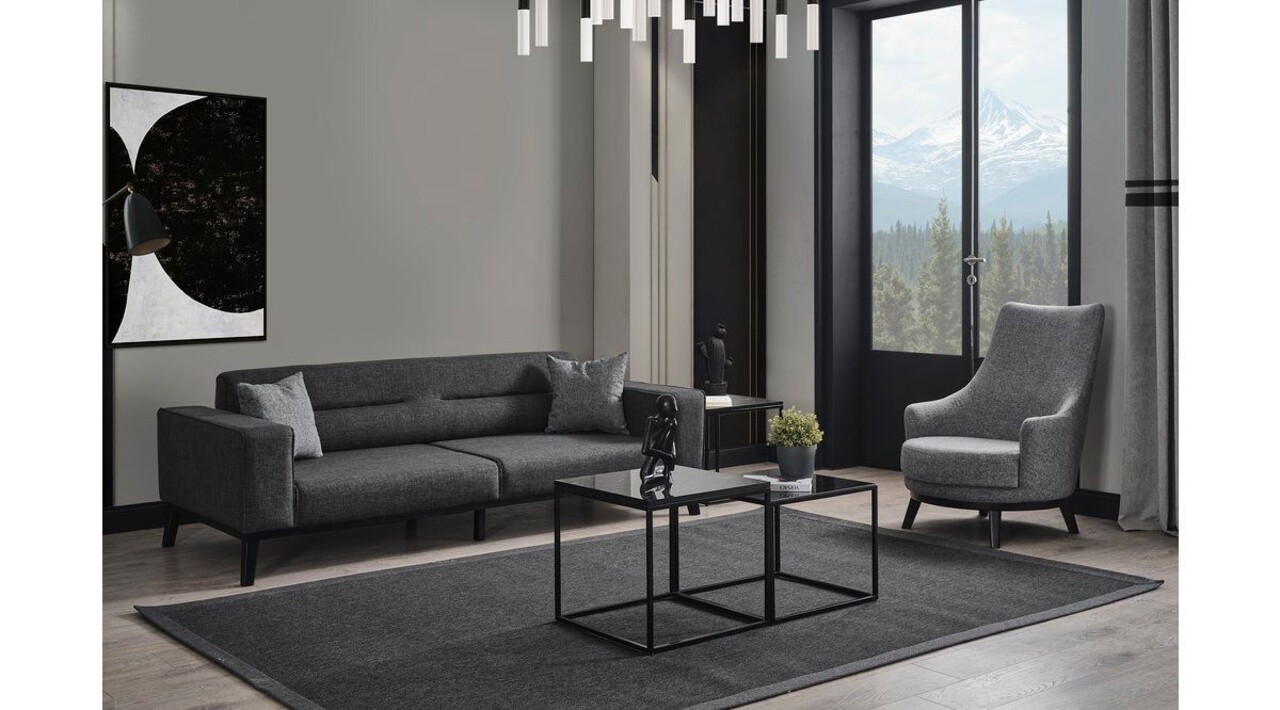Canapea extensibila cu 3 locuri, Artie, 560ARE2902, Lemn de fag / PAL, Antracit