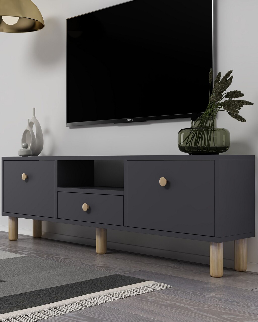 Comoda TV, Hanah Home, 1310-DROP-1, 140x45x30 cm, PAL , Stejar antracit / safir - view 2