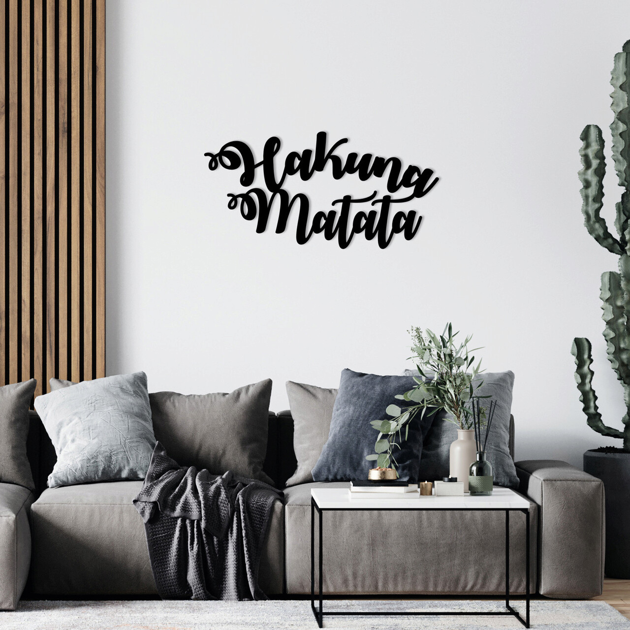 Decoratiune de perete, Hakuna Matata, Metal, Dimensiune: 40 x 50 cm, Negru