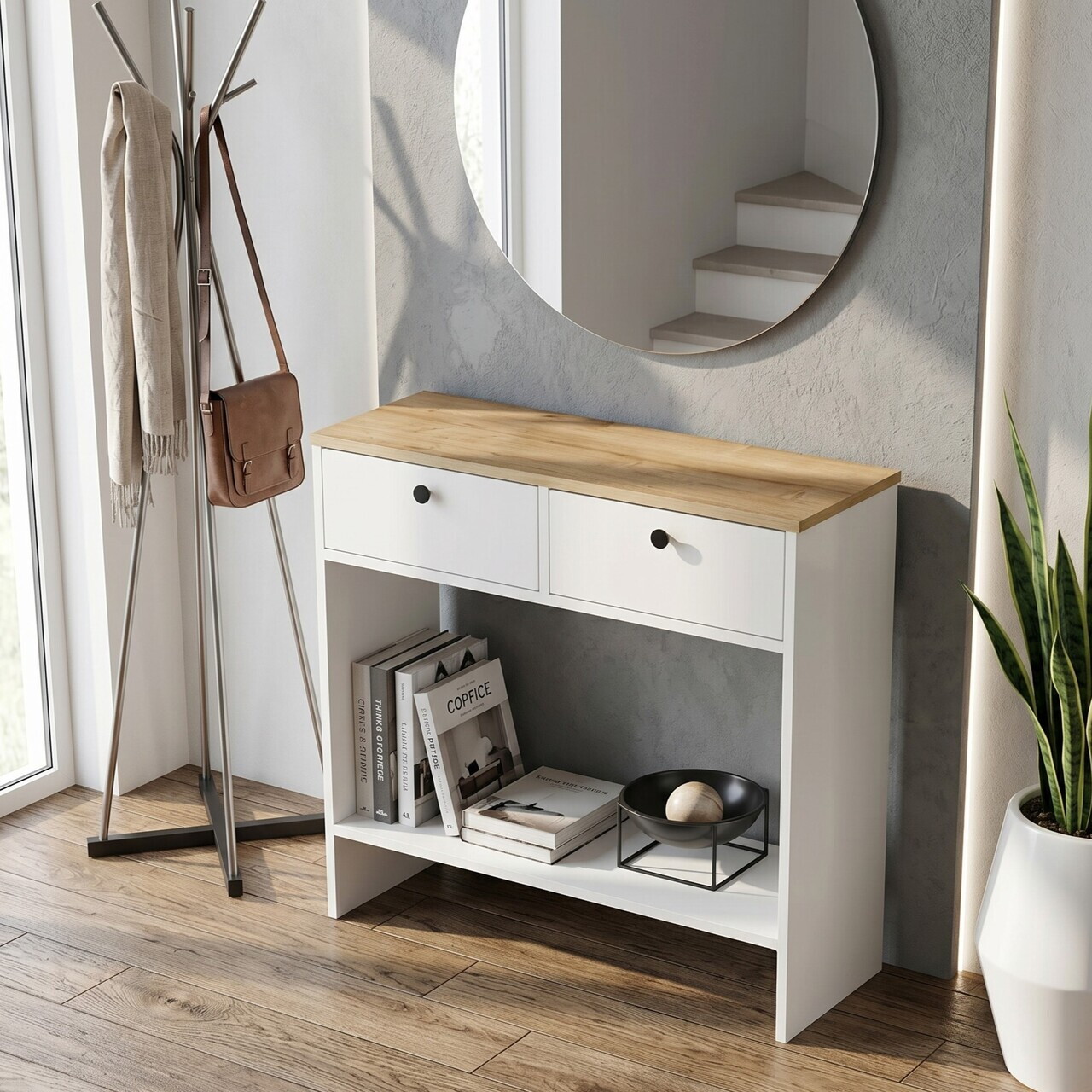 Bufet, Hanah Home, Modera, 90x81.8x29.6 cm, Stejar Safir / Alb