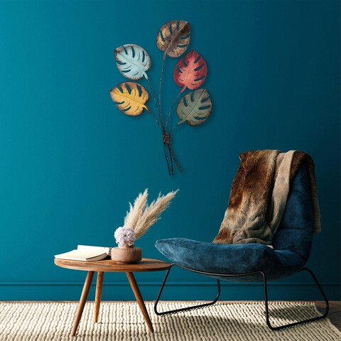 Decoratiune de perete, monstera, metal, dimensiune: 67 x 100 x 4 cm, multicolor