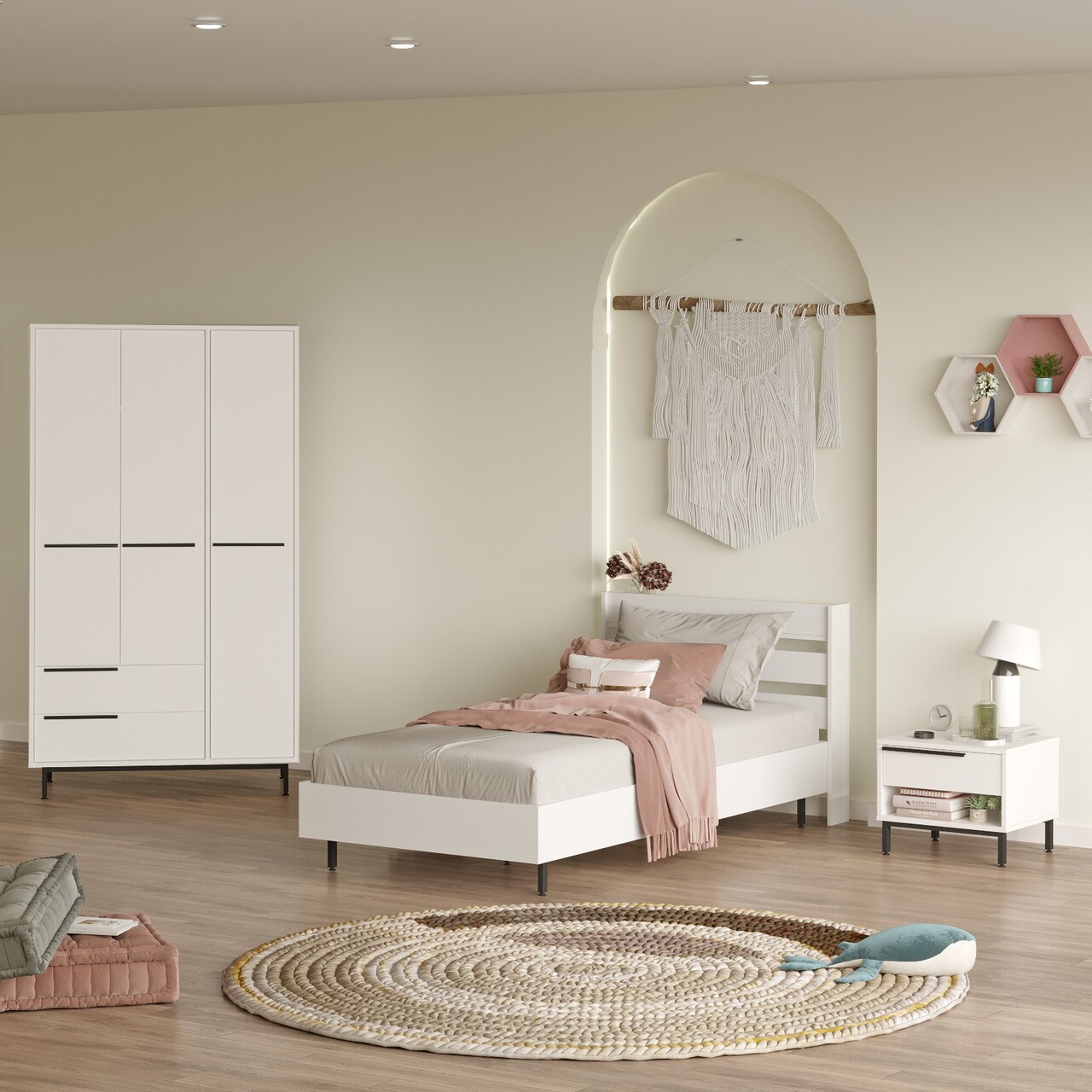 Set dormitor pentru copii, Locelso, ON23-W, Alb
