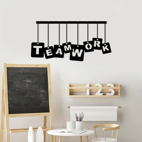 Decoratiune de perete, teamwork, metal, 70 x 35 cm, negru