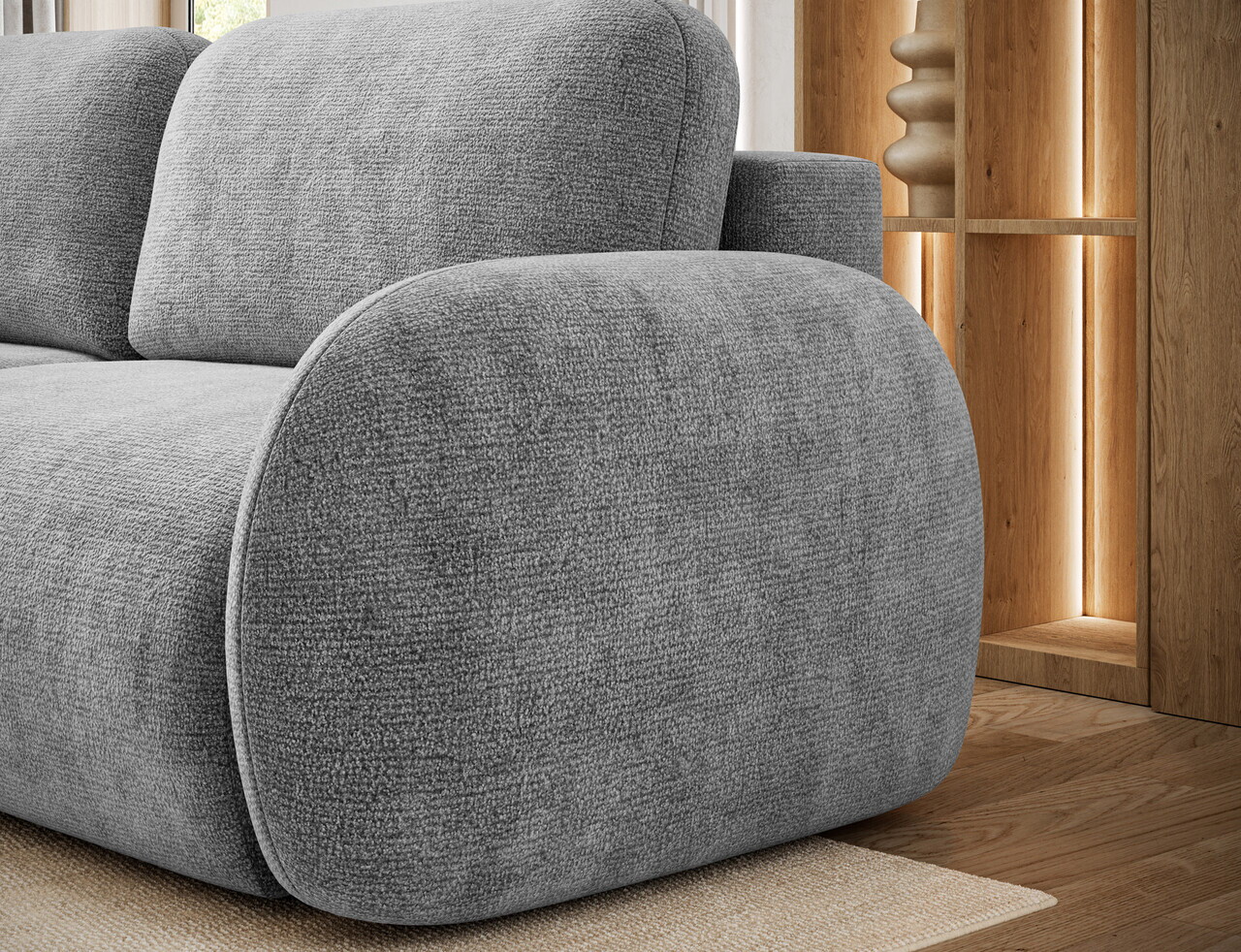Canapea extensibila 3 locuri ELTAP, Avuela, 250x105x94 cm, lemn/tesatura chenille, gri — imaginea 9