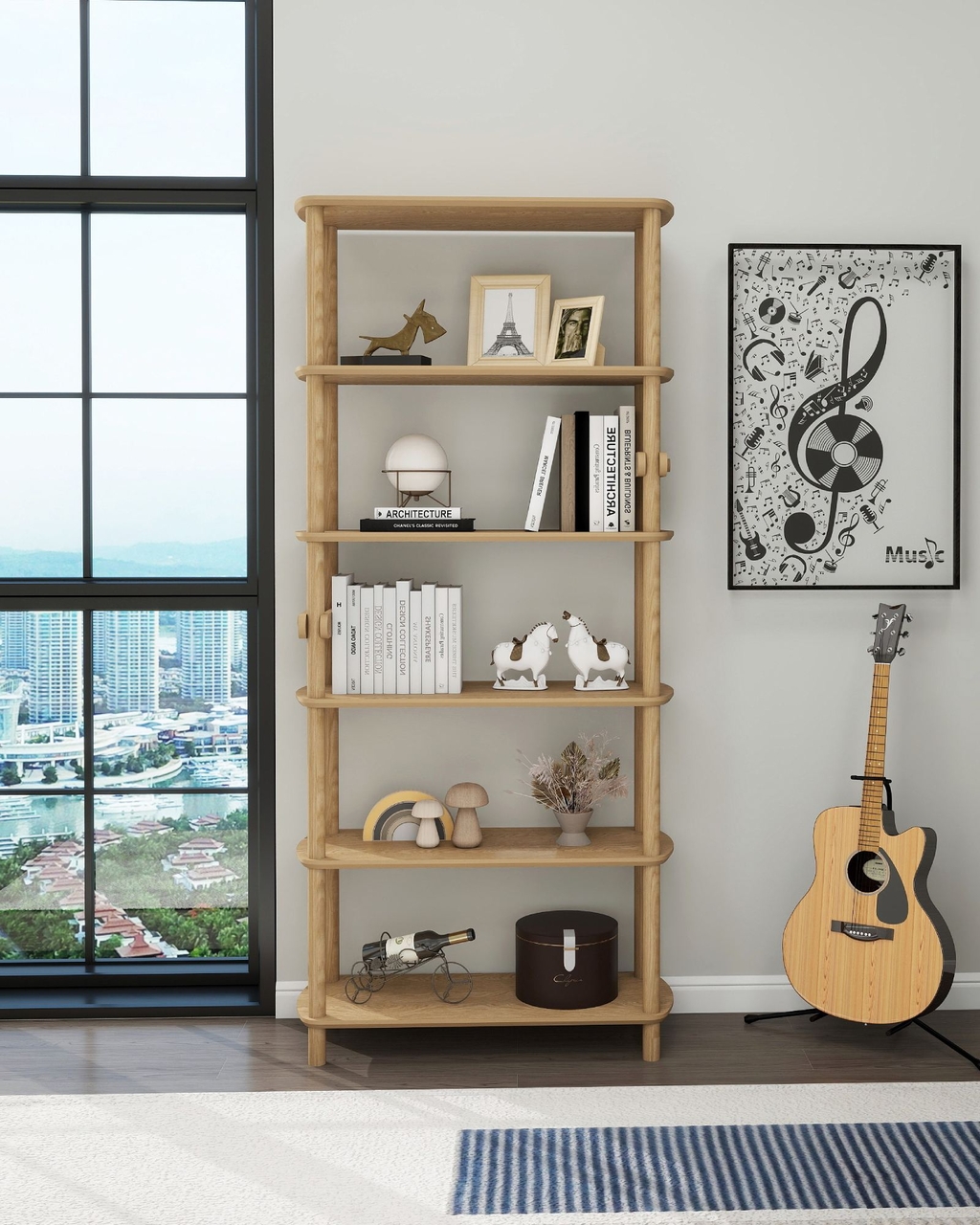 Corp biblioteca, Hanah Home, Rosa 6, 80x174x30 cm, Stejar - view 2