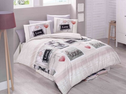 Lenjerie de pat dubla King Size, Victoria, Romantique, 4 piese, 100% bumbac ranforce, multicolor