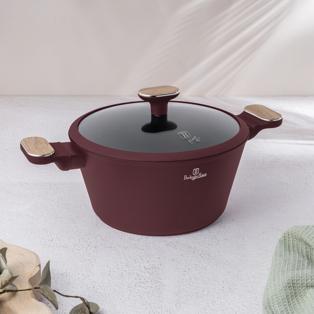 Oala cu capac Berlinger Haus, Leonardo Nordic, 24 cm, 4.3 L, aluminiu forjat, visiniu mat - imagine 4