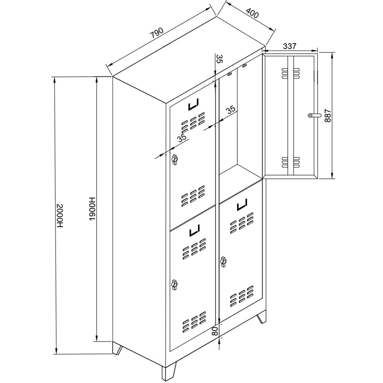 Dulap de depozitare cu incuietoare, Shelvoria,  Js1013Sı, 79x200x40 cm, Otel, Gri/Negru