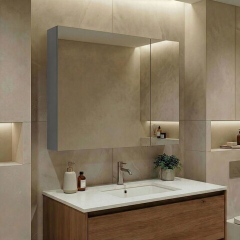 Dulap de baie cu oglindă, Hanah Home, Nuvola 80 v2, Gri